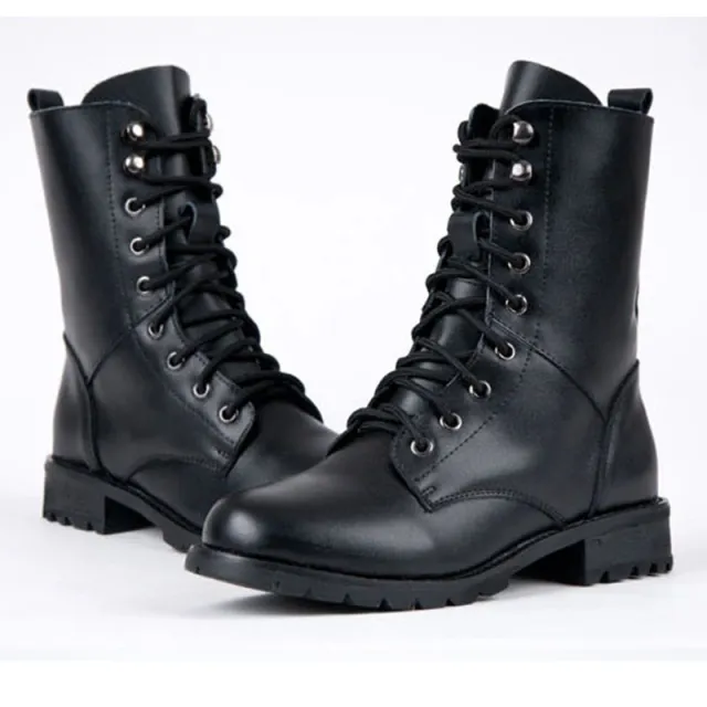Women's Martin Boots British Style Punk Bandage Boot Shoes Autumn Winter Classic Black Motorcycle Waterproof Boots Black - Shop at LoveMi