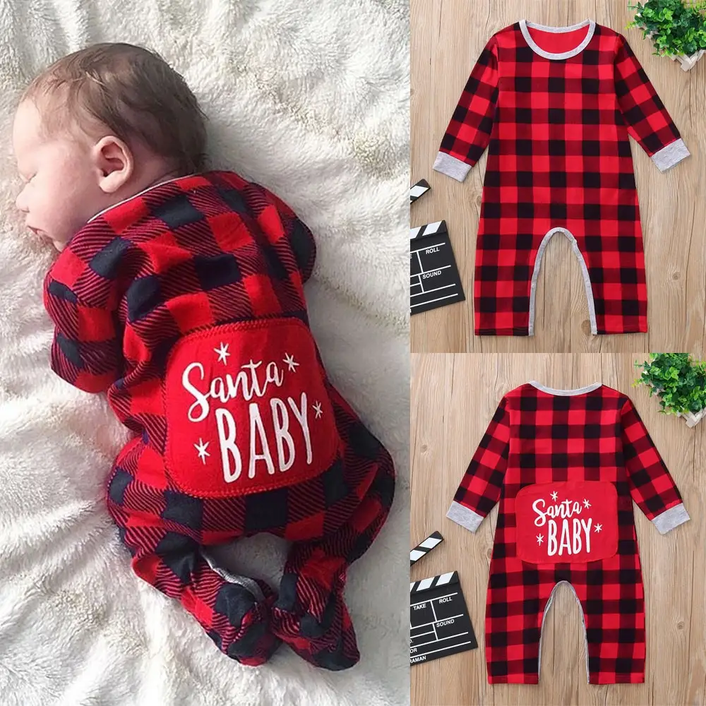 Infant Baby Boys Girls Christmas Santa XMAS Letter Plaid