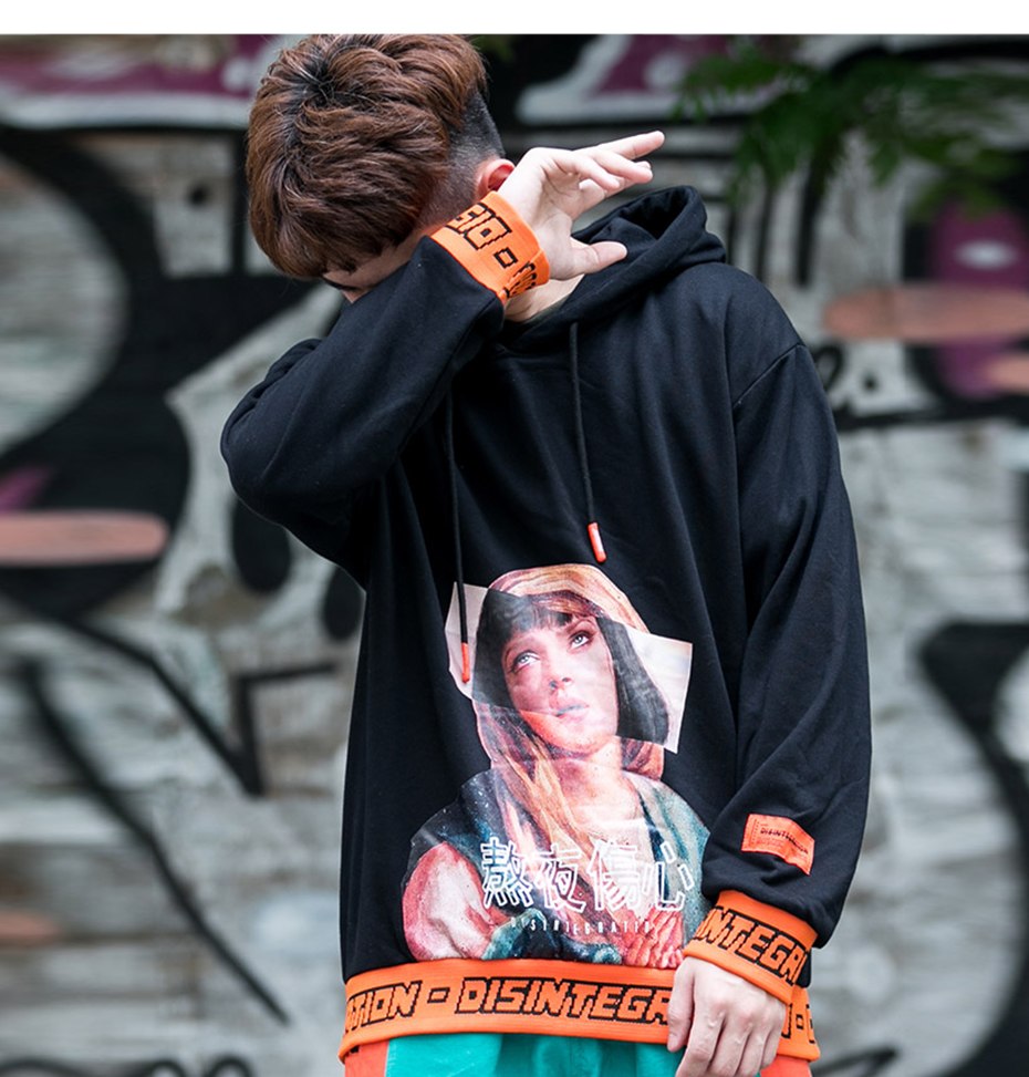 Sports retro print creative day and night sad men's personality street hooded sweater