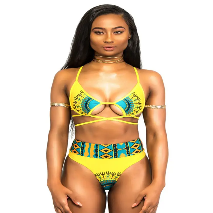 European and American women's ethnic style sexy split print with high waist bikini