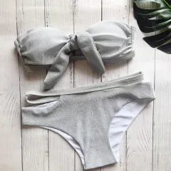 Swimsuit black sequined knit sexy swimsuit bikini - Black - View 1