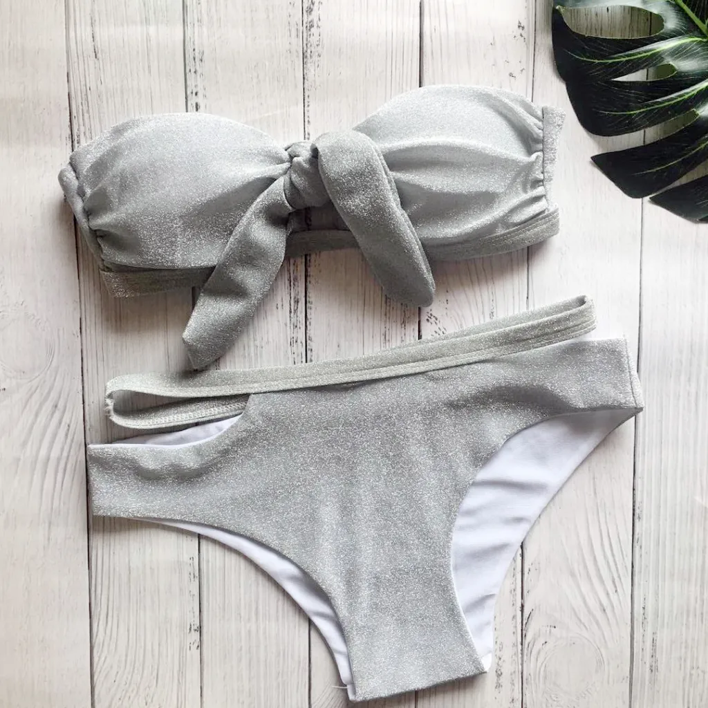 Swimsuit black sequined knit sexy swimsuit bikini - Black