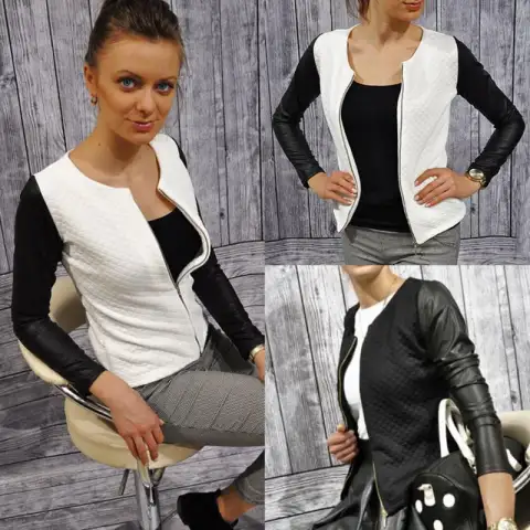 Female Outwear PU Leather Patchwork Spring Autumn Plaid Women