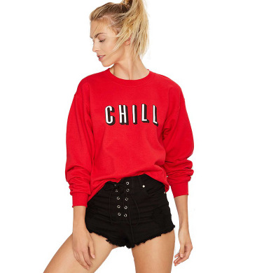 Letter printed loose round neck long sleeve women's sweater