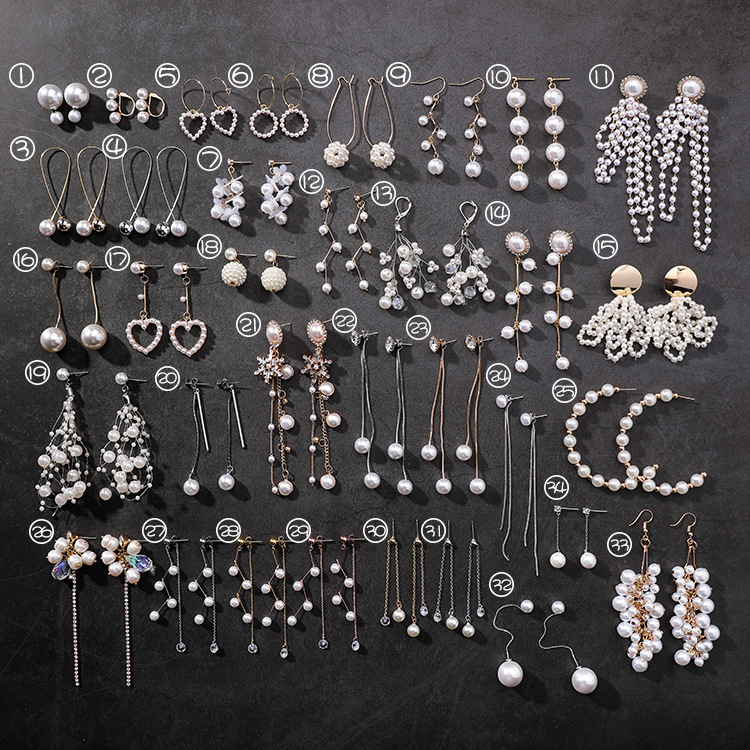 Simple and versatile pearl earrings personalized fashion geometry tassel earrings tide earrings long temperament ladies earrings