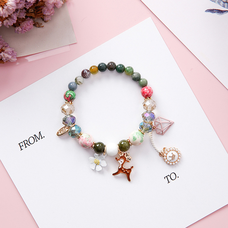 Fawn Pearl Crown Creative Beaded Bracelet