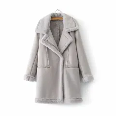 Women's Winter Suede Leather Jacket Motorcycle WomenThicken Lambswool Fur Long Leather Coat Female Warm Outerwear Womens - Gray - View 1