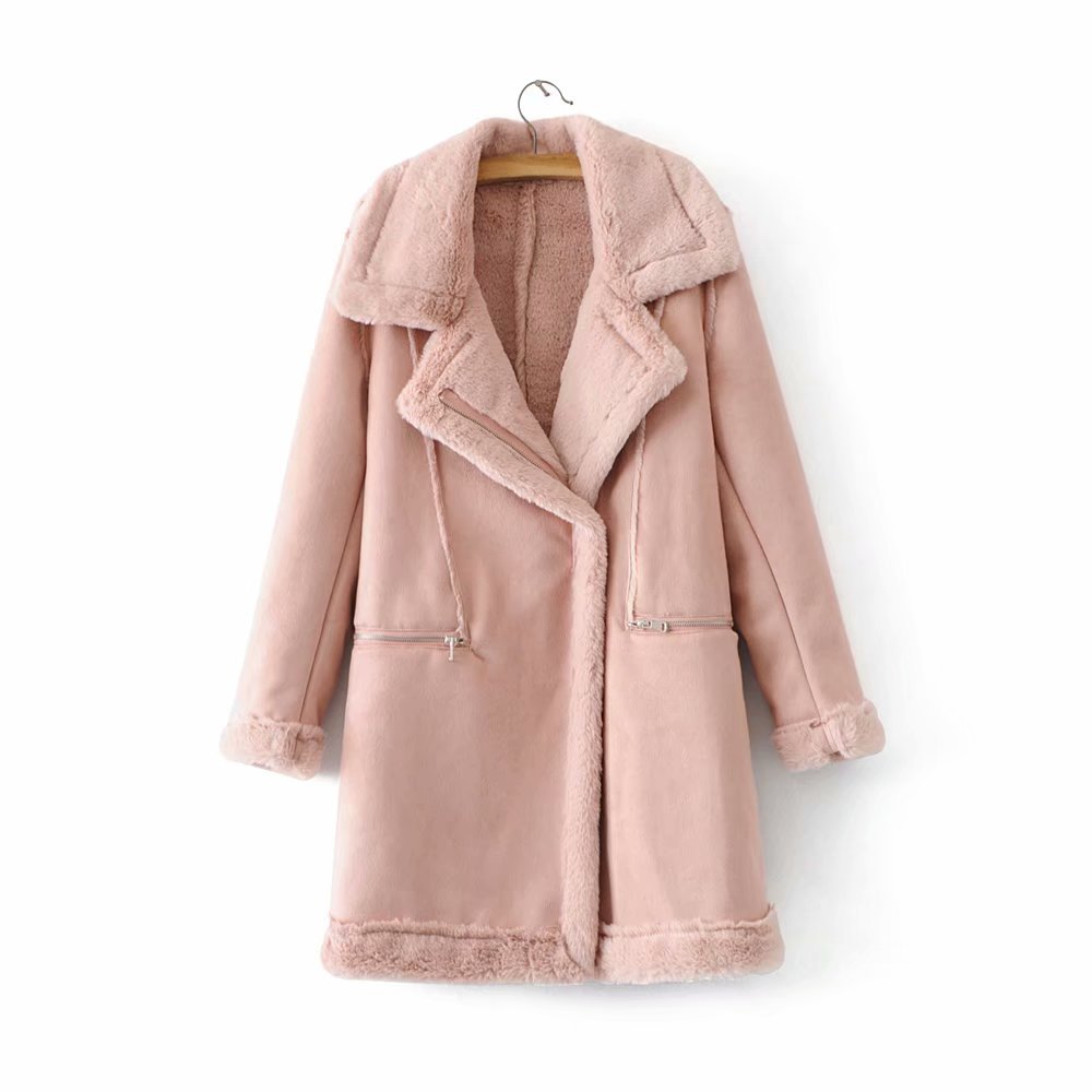 Women's Winter Suede Leather Jacket Motorcycle WomenThicken Lambswool Fur Long Leather Coat Female Warm Outerwear Womens Pink - Shop at LoveMi