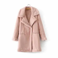Women's Winter Suede Leather Jacket Motorcycle WomenThicken Lambswool Fur Long Leather Coat Female Warm Outerwear Womens - Pink - View 1