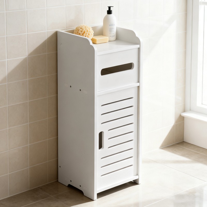 White Bathroom Bedroom Cabinet Drawer Shelf Cupboard Storage Free Standing Floor — image 5