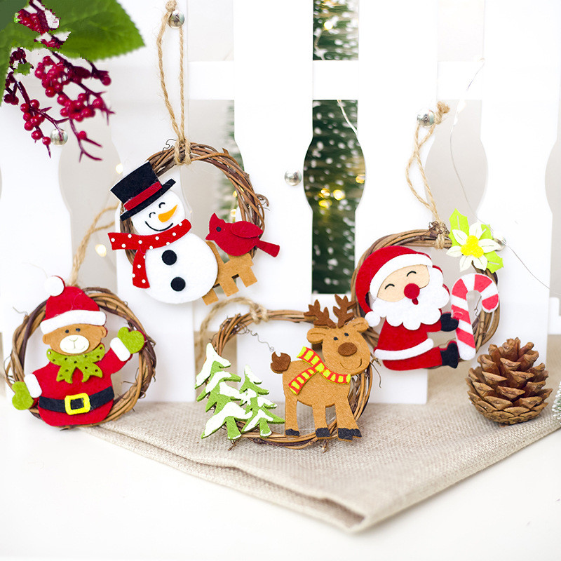 Christmas home decoration wicker ornament cartoon felt ring