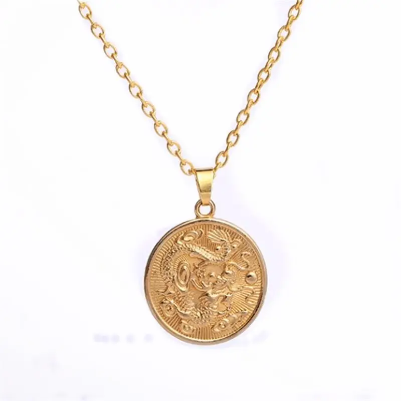 Creative Round Chinese Dragon Pendant Silver Plated
