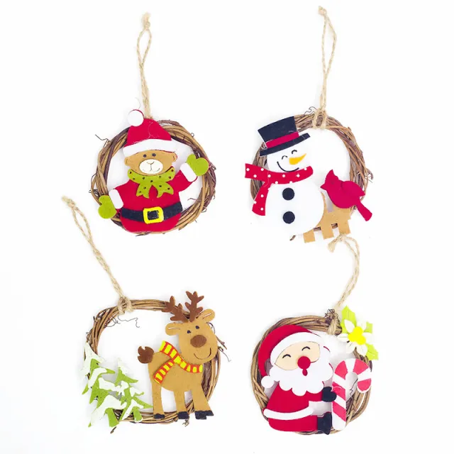 Christmas Home Decoration Wicker Ornament Cartoon Felt Ring Rattan Decorative Pendant Santa Claus Pendant Christmas Ornaments 1 Set - Shop at LoveMi