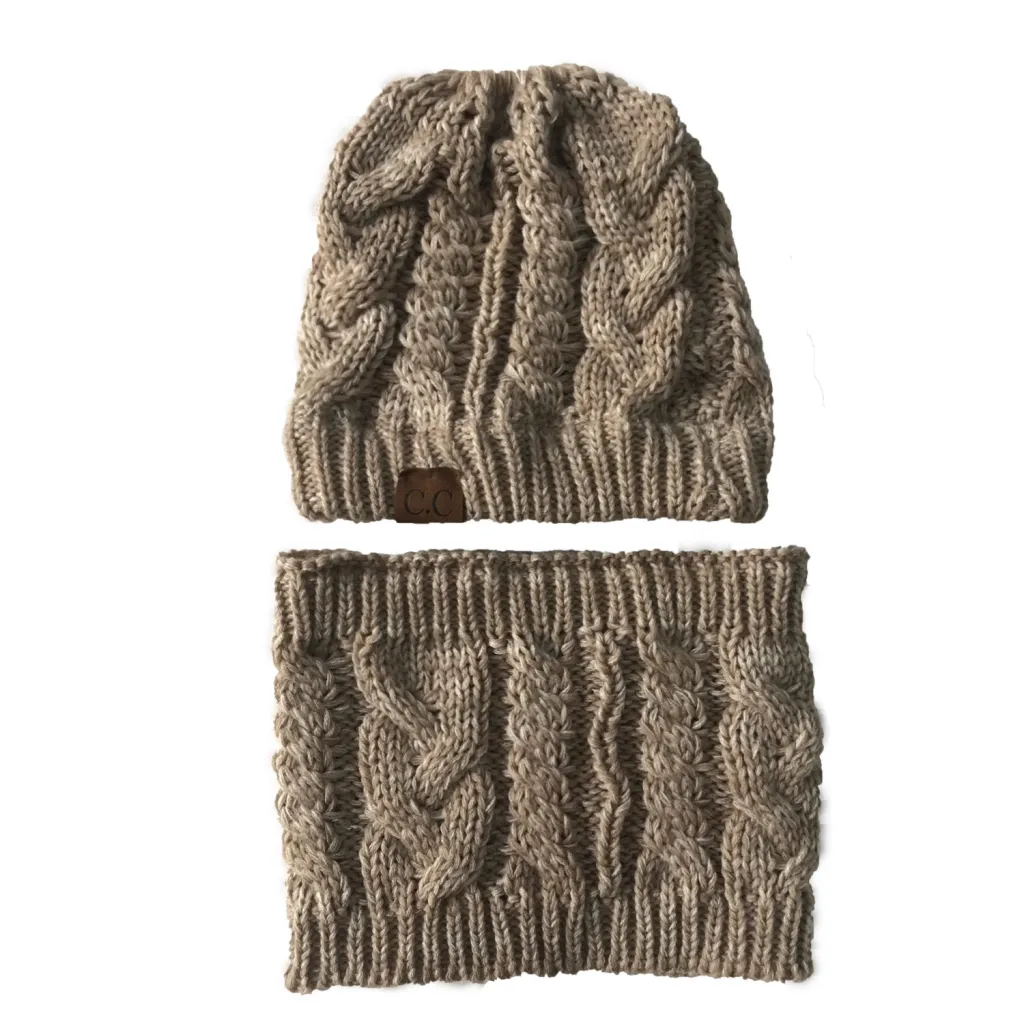 Autumn Winter Women's Hat Caps Knitted Warm ring Scarf Windproof Balaclava Multi Functional CC ponytail Hats Scarf Set For Women - Khaki Flower