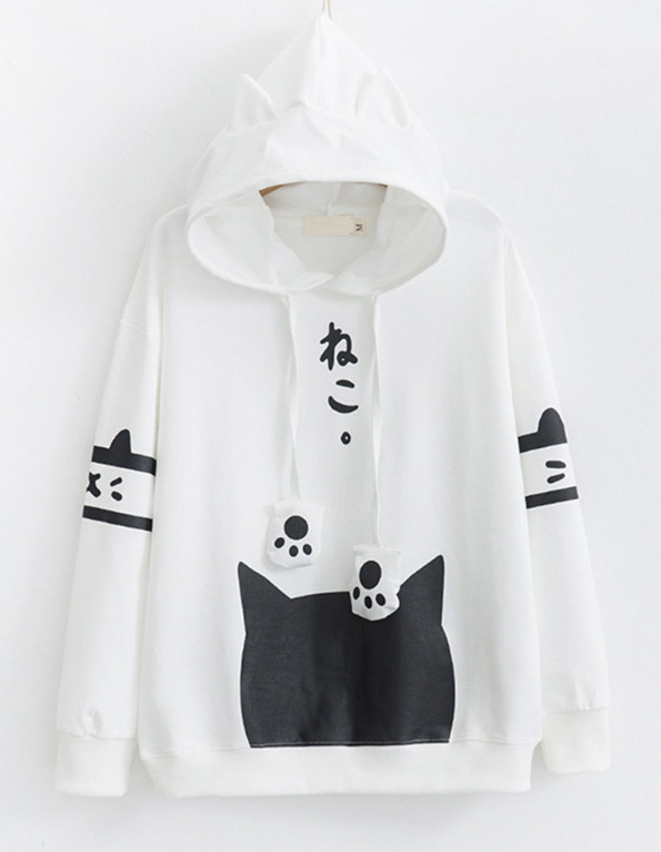 Autumn casual cat head print long-sleeved hoodie loose women's sweater
