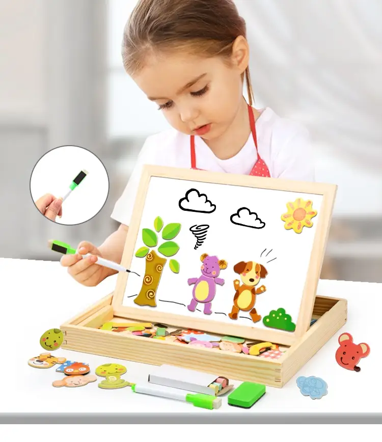 Wooden Magnetic Puzzle Toys Children 3D Box Figure Animals