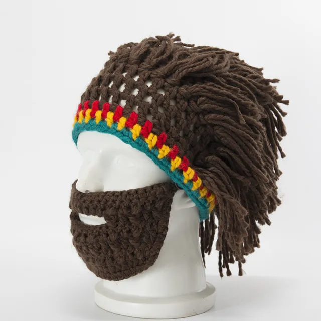 Halloween party spoof knit wool hats handmade beard men and women wig hats - Shop at LoveMi