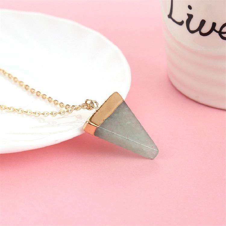 Natural stone crystal pendant triangle alloy necklace