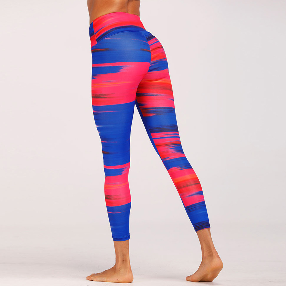 Blue&Red Digital Print yoga pants High waist Contrast color athletic leggings big booty sexy yoga legging running tight Blue - Shop at LoveMi