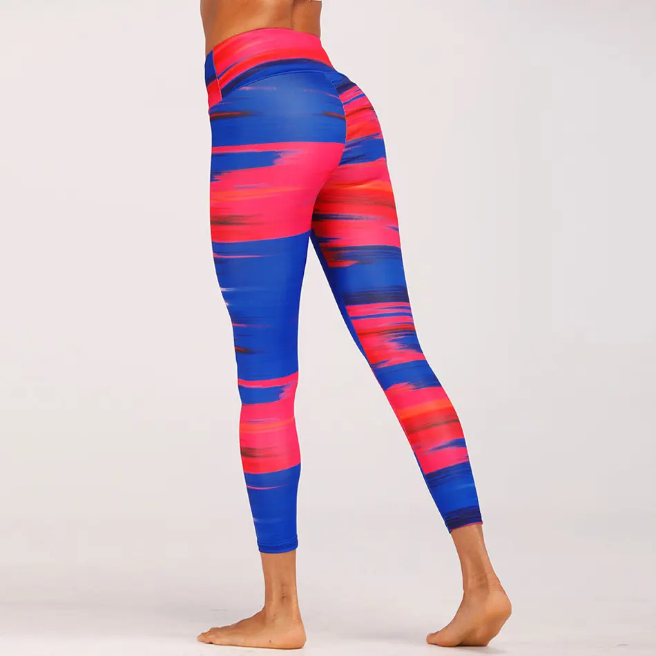 Blue&Red Digital Print Yoga Pants High Waist Contrast Color