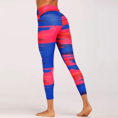 Blue&Red Digital Print Yoga Pants High Waist Contrast Color