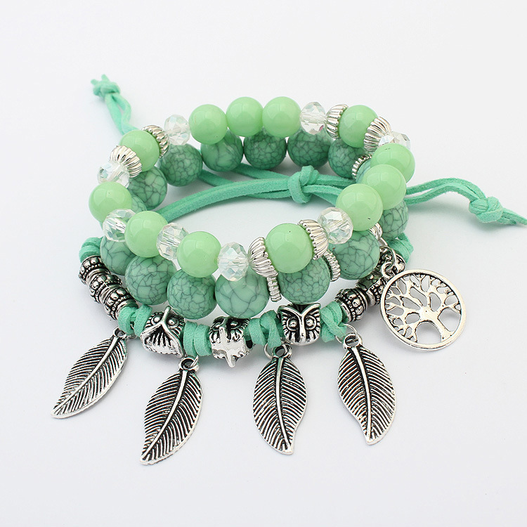 Europe and America retro life tree leaves multi-layer bracelet female hand-made glass beads