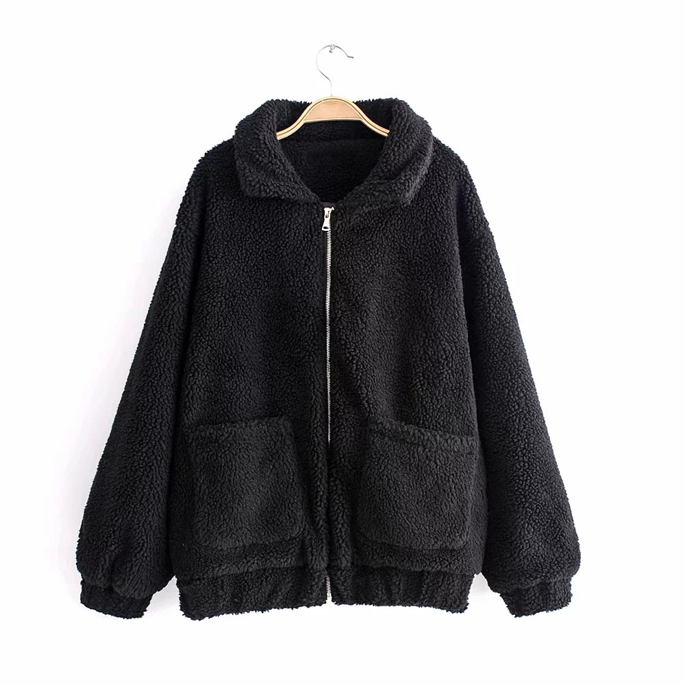 Autumn and winter warm lamb hair pocket cotton coat cotton coat Black - Shop at LoveMi