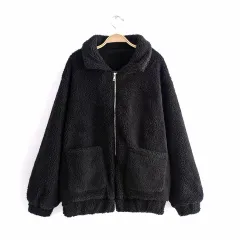 Autumn and winter warm lamb hair pocket cotton coat cotton coat - Black - View 1