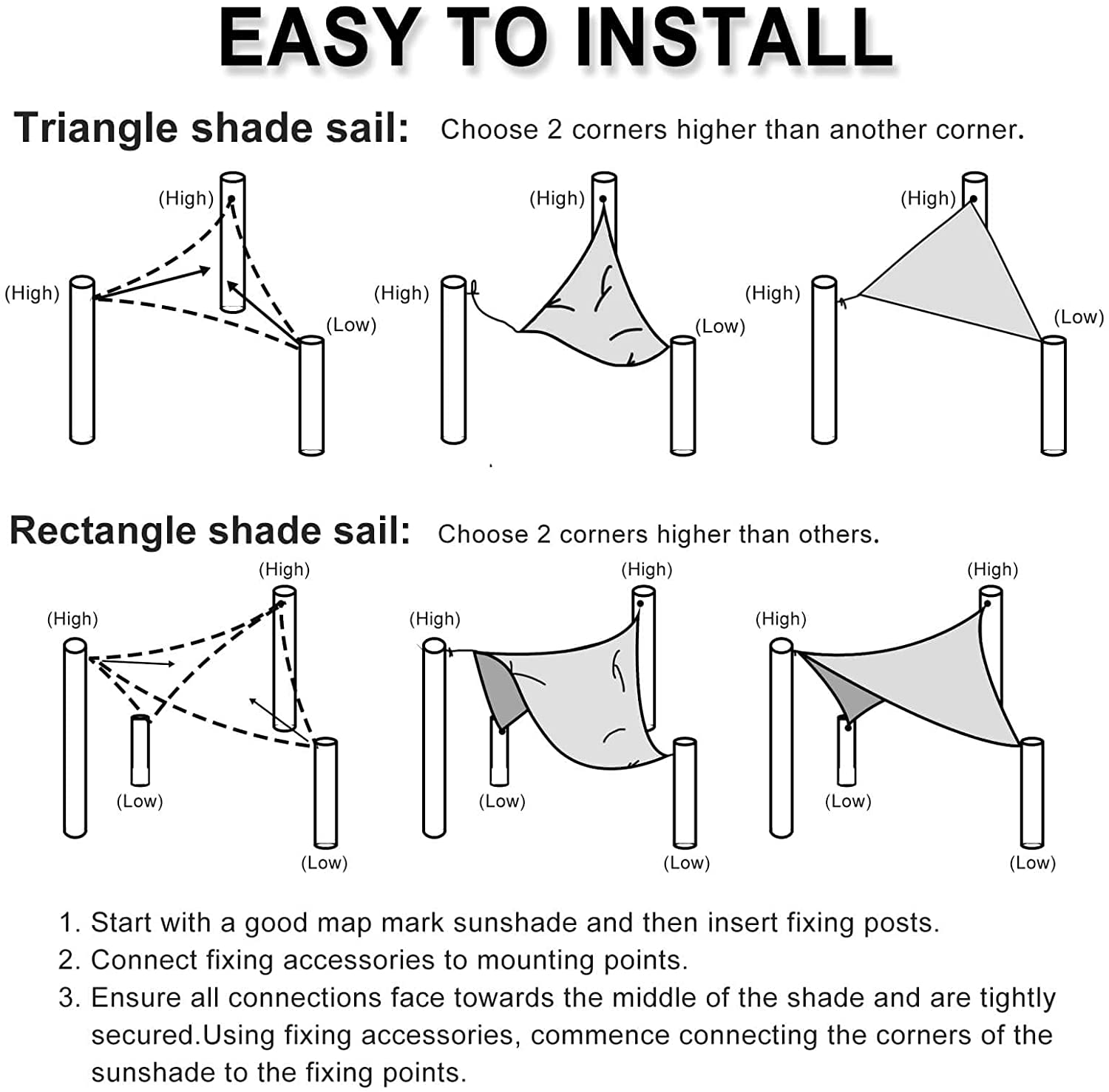 Heavy Duty Waterproof Outdoor Shade Sail Patio Suncreen Awning Garden Sun Canopy 98  UV Block Rectangle Square Triangle