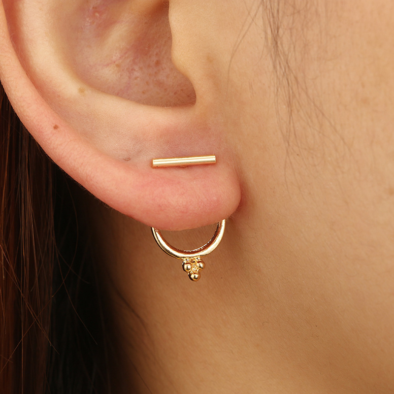 Alloy geometric round earrings small flower front and rear hanging earrings