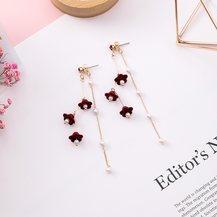 Flower Pearl Tassel Earrings