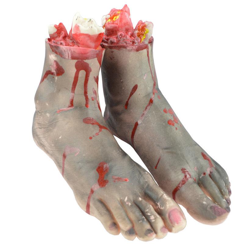 Paire de pieds sanglants Halloween — déco d'extérieur et attrape-nigaud de jardin, effet horreur, en plastique, à planter dans le sol