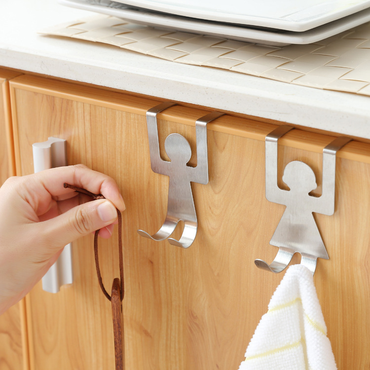 Cartoon humanoid door back hook creative seamless nail-free cabinet door rag bag hanging rack storage hook