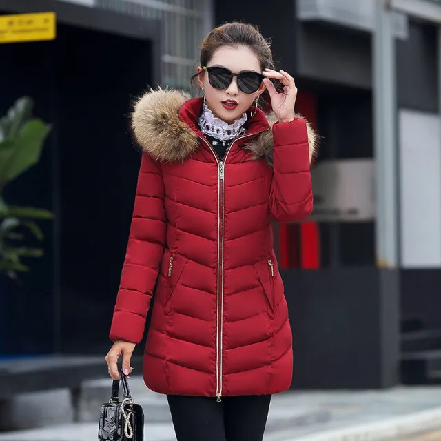 Winter jacket women fashion slim long cotton padded Hooded jacket parka female wadded jacket outerwear winter coat women Wine Red - Shop at LoveMi