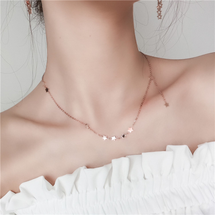 Temperament star point side fringed titanium steel rose gold clavicle chain short necklace