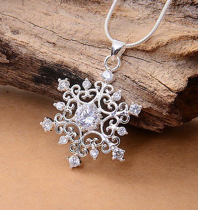 Silver Accessories Zircon Snowflake Necklace Pendant