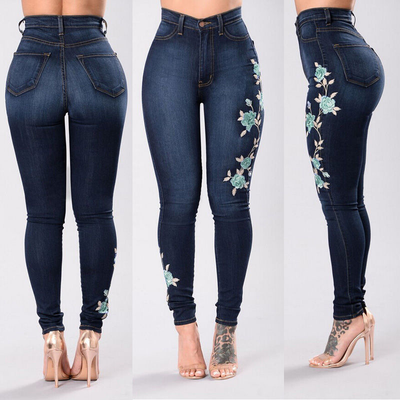 Women's denim pants embroidered jeans trousers Picture Color - Shop at LoveMi
