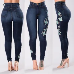 Women's denim pants embroidered jeans trousers - View 1