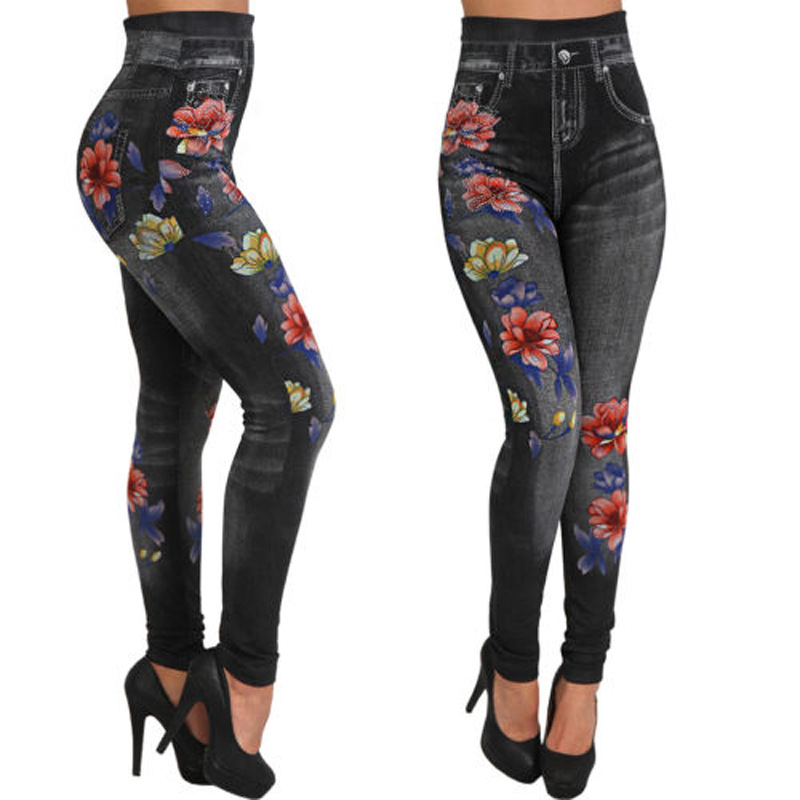 Seamless Cotton Imi Tation Denim Leggings Black - Shop at LoveMi