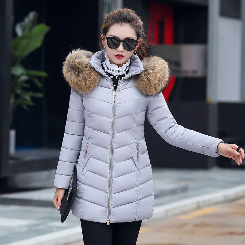 Winter jacket women fashion slim long cotton-padded Hooded jacket parka female wadded jacket outerwear winter coat women - Gray