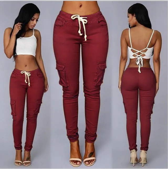 Women's multi bag casual pants Claret Xxl - Shop at LoveMi