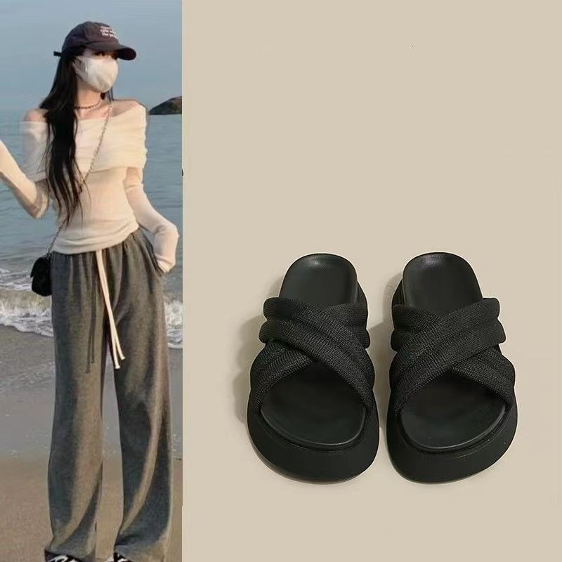 Thick Bottom All-matching Weaving Slippers Velcro Surface Muffin Bottom