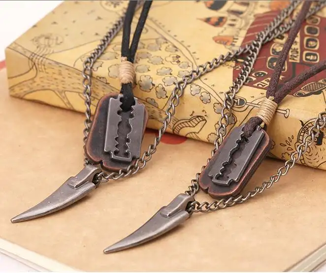 Vintage alloy chain men's necklace wax line long necklace