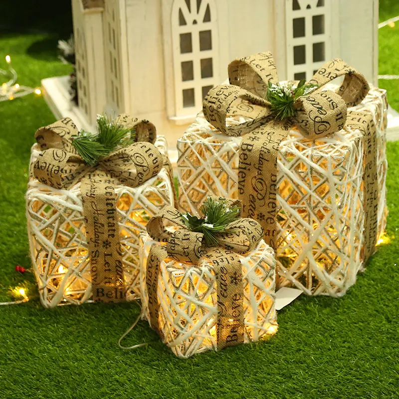 Christmas Gift Box Tree Decorations Wrought Iron Box Three-piece