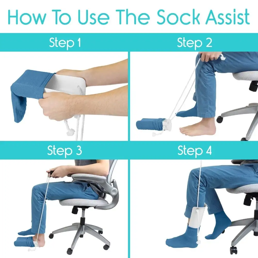 Sock Aid with Foam Grip Handles and Length Adjustable Cords Easy Pulling up Donner Slider for Elderly, Senior, Pregnant