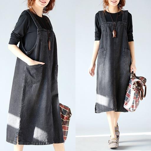 Spring Korean version of the large size denim strap skirt college wind women's long loose casual slim