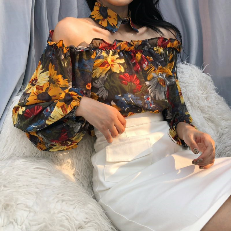 Summer New Sexy Strapless Lace Collar Shirt Shirt  High Waist Slim Skirt Skirt Hip Skirt Suit