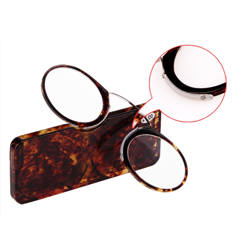 Portable Wallet Reader Clipped To Mini Reading Glasses With Protective Case