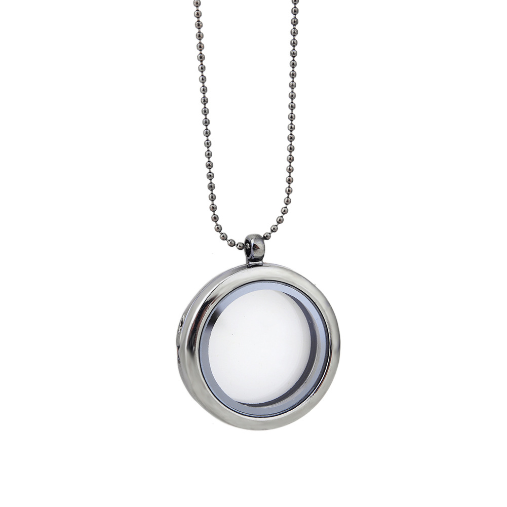 Alloy Phase Box Round Glass Pendant Pendant Necklace