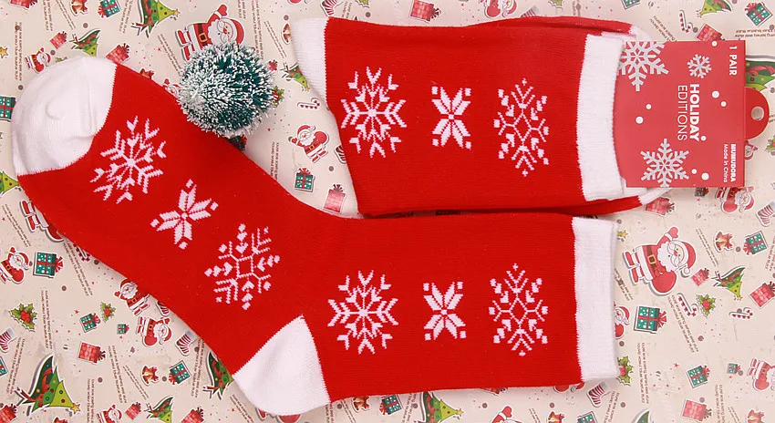 Old man elk snowman cotton women's socks - Red